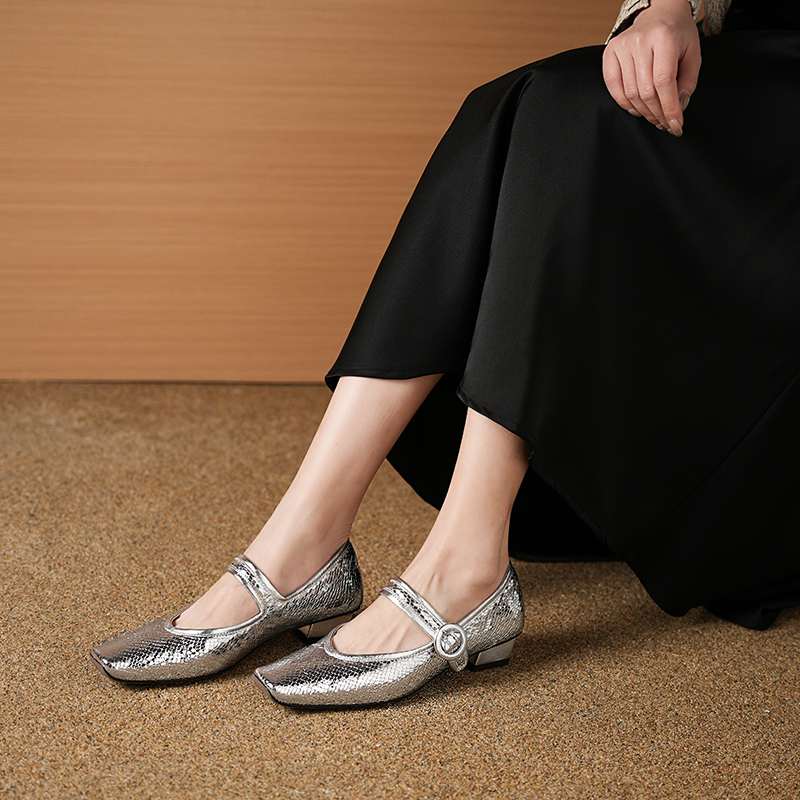 Krazing Pot Sheep Skin Summer Spring Autumn Low Heels Women Square Toe Mary Janes Shallow Pumps