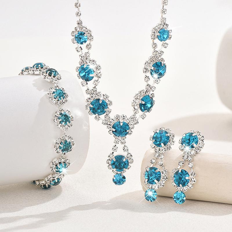 Jewelry Necklace Set  Exquisite Elegant Red/Blue/Silver Etc/Zircon  Necklace Bracelet With Earrings