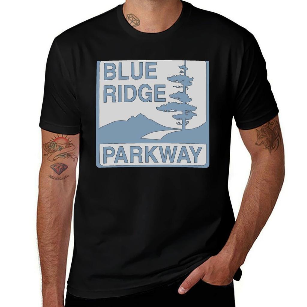 Light Blue Blue Ridge Parkway Sign TShirt Street Style Casual Tee Shirt