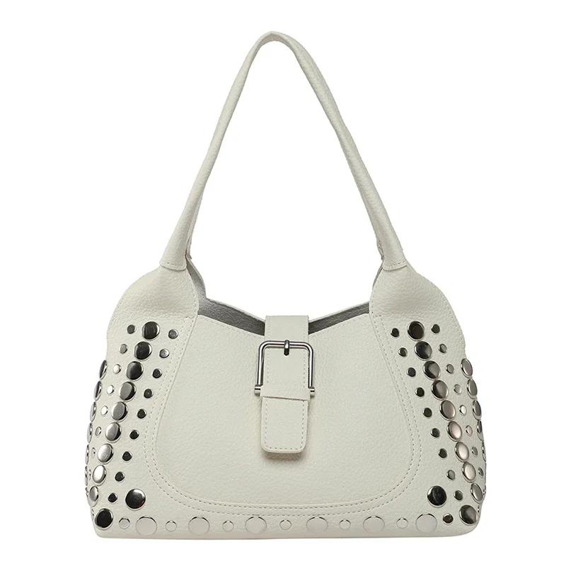 Fashionable Hasp PU Sweet Large Capacity Shoulder Bags for Women 2026 High Quality Rivets Sense of Luxury Commute Style Tote Bag