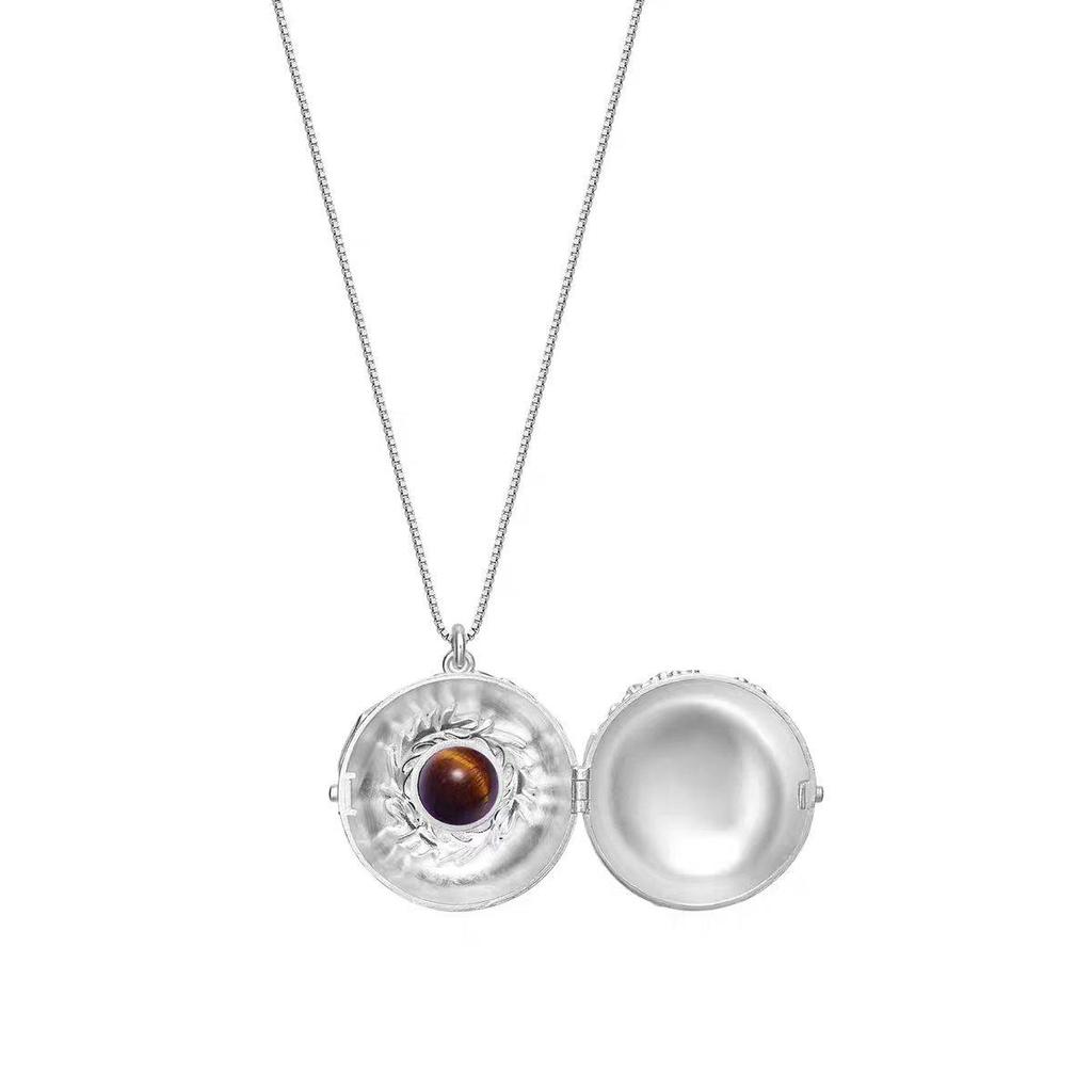 Wild Lily Double-Sided Embossed Pendant Necklace with Guardian Stone for Women
