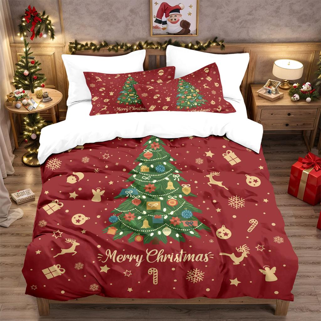 Christmas Bedding Set Printed Christmas theme Duvet Cover Set Soft Single Double Size Bed Set  Christmas Gift Tree Decoratio