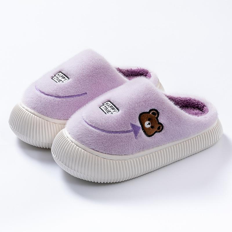 Cartoon embroidered shoes autumn and winter home indoor bedroom warm and velvet thick-soled cotton slippers