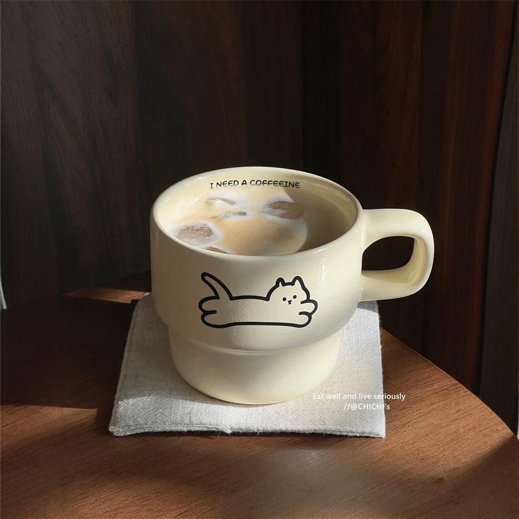 

Милая кружка с котиком ~ Кружка в стиле инс для пары, для лучшей подруги, сувениры для пар и влюбленных, подарок, керамическая кофейная чашка, чашка для воды, устойчивая к высоким температурам 201-300ml