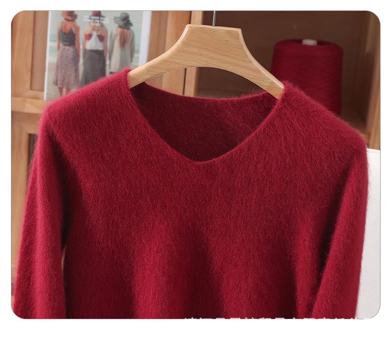 Damen Schlank geschnittener V-Ausschnitt Nerz Kaschmir Pullover, Große Größen, Herbst/Winter Pullover