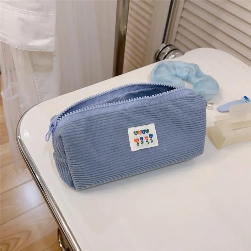 1pcs Fashion Blue Fresh Flower Makeup Bag Makeup Brush Organizer Cosmetic Storage Bag Student Large Capacity Pen Bag Pencil Pouch