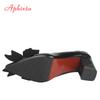 Fashion Aphixta Elegant Square Heels Patent Leather Official Pumps Women Bling Sequins Butterfly-knot Pointed Toe Dress Shoes Woman