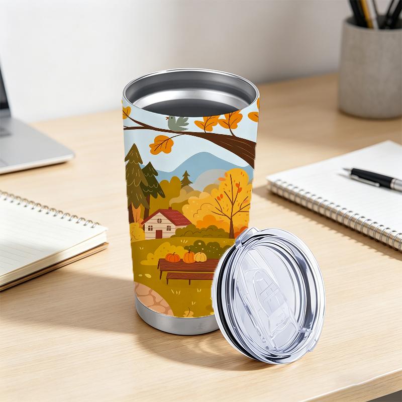 591ml Car Tumbler Autumn maple leaf elements Straw Cup Straight Tumbler Leakproof Tumbler Hot Cold Cup Stainless Steel Tumbler