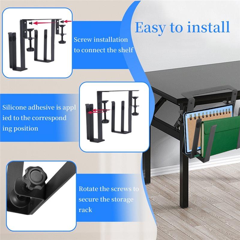 ABBP-Metal Clamp-On Desk Side Storage Rack Double-Layer No-Drill Mounting Organizer Double Layer