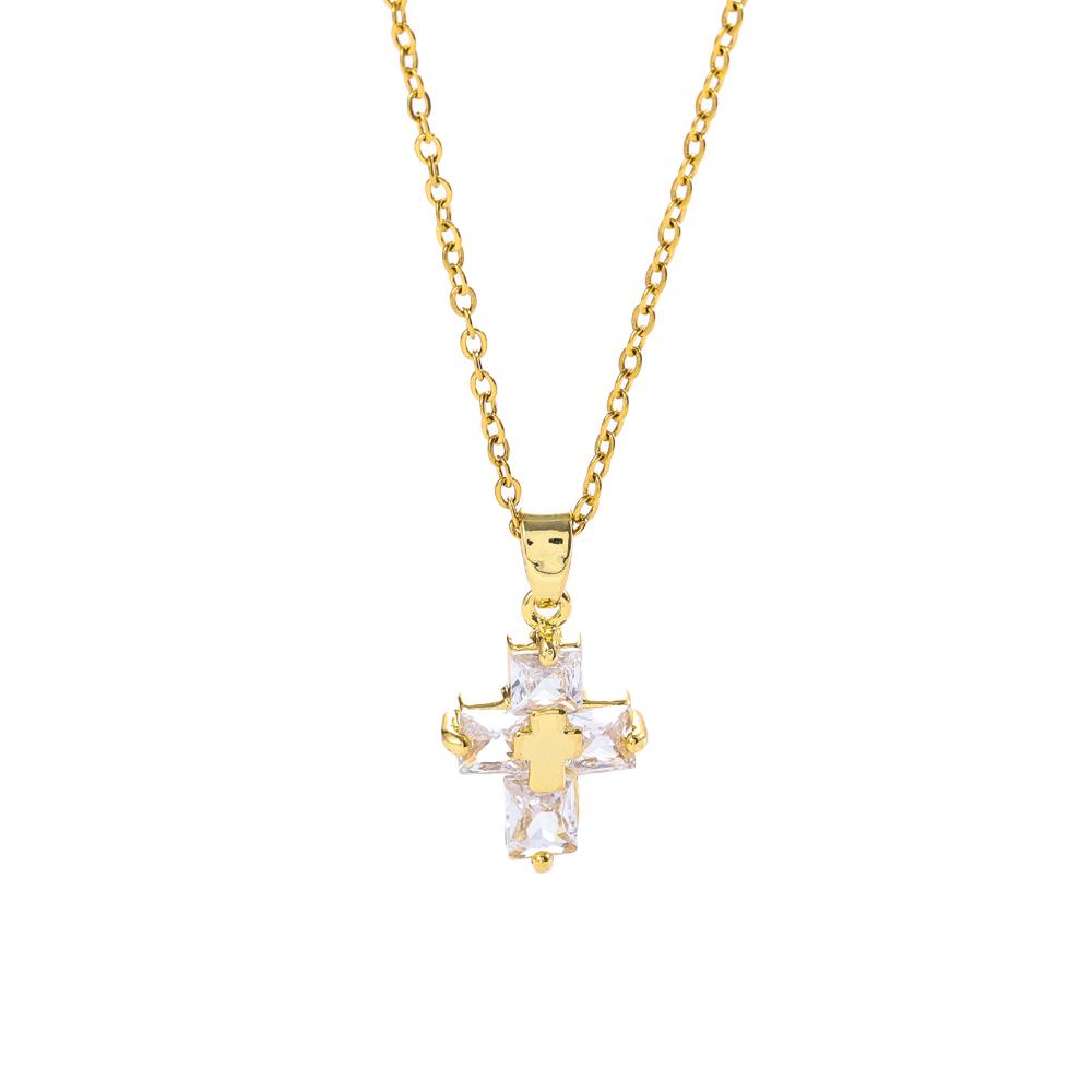 Sparkly Zircon Crystal Cross Pendant Necklaces For Women Trendy Female Stainless Steel Neck Chain Jewelry Girls Party Gift
