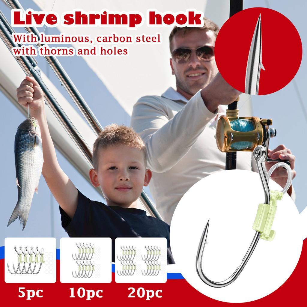 Live Shrimp Hook Fishing Seawater, Glow In The Dark Live Shrimp Hook, Carbon Steel With Barbed Holes