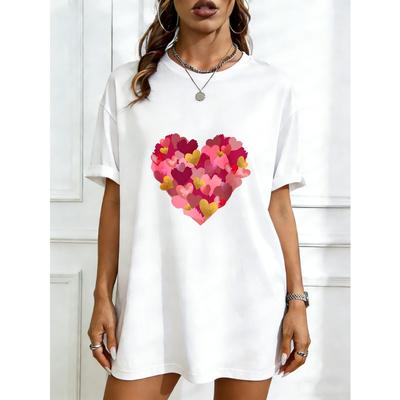 Oversized T Shirt Dress Black Heart Pattern Print Casual Wear For Women