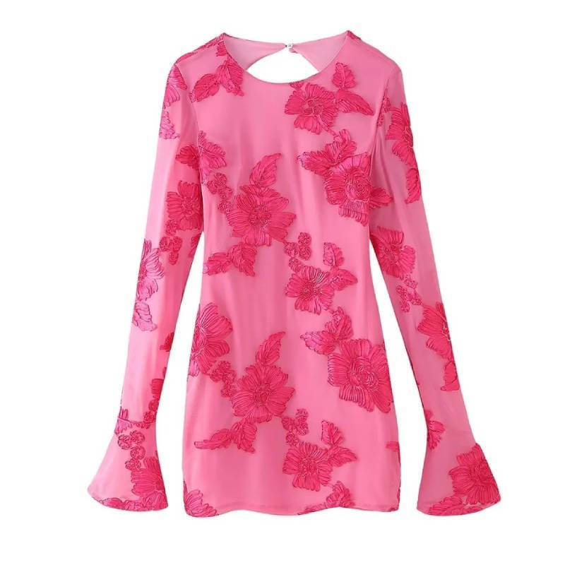 Elegante Vestido de Fiesta de Poliéster Con Flores Repujadas Fluidas Para Mujer