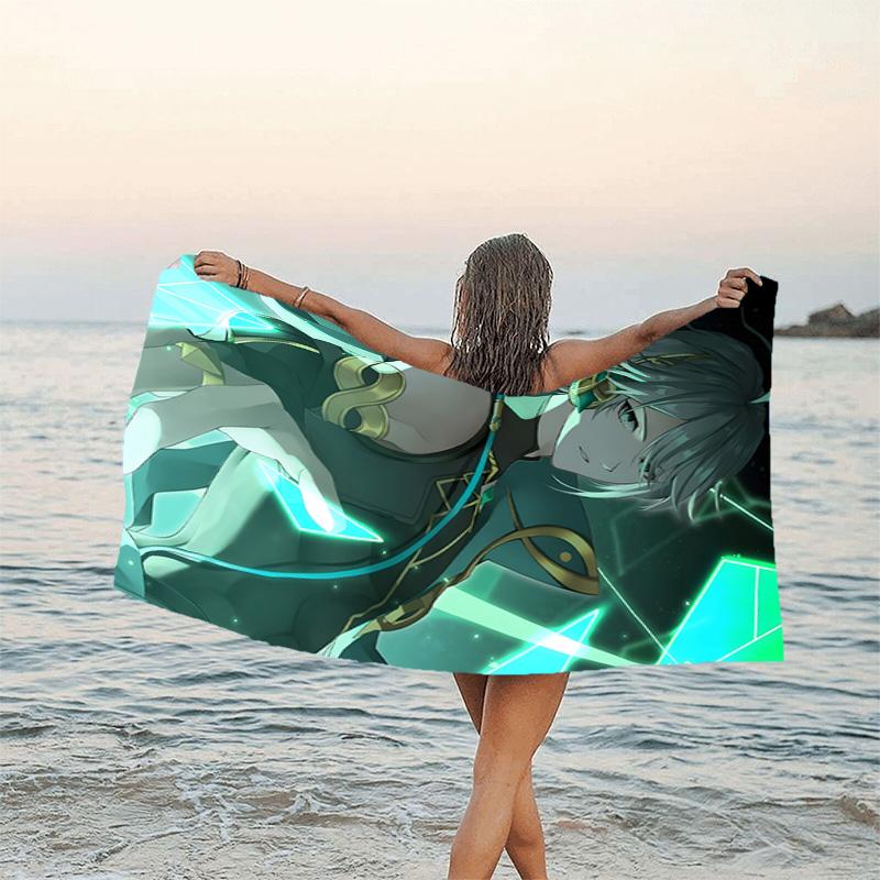 1pc Genshin Impact Alhaitham2 Beach Towel, Beach and Seaside Swimming Pool Equipment, Fashion Pattern, Rectangular, Travel Essentials
