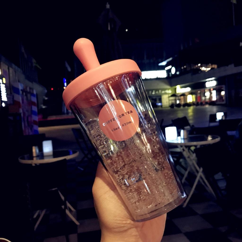 Water Bottle, Creative Summer Ins-style Student Double-layer Plastic Straw, Water Cup, Juice Cup, Cold Brew Cup, Eco-friendly Gift