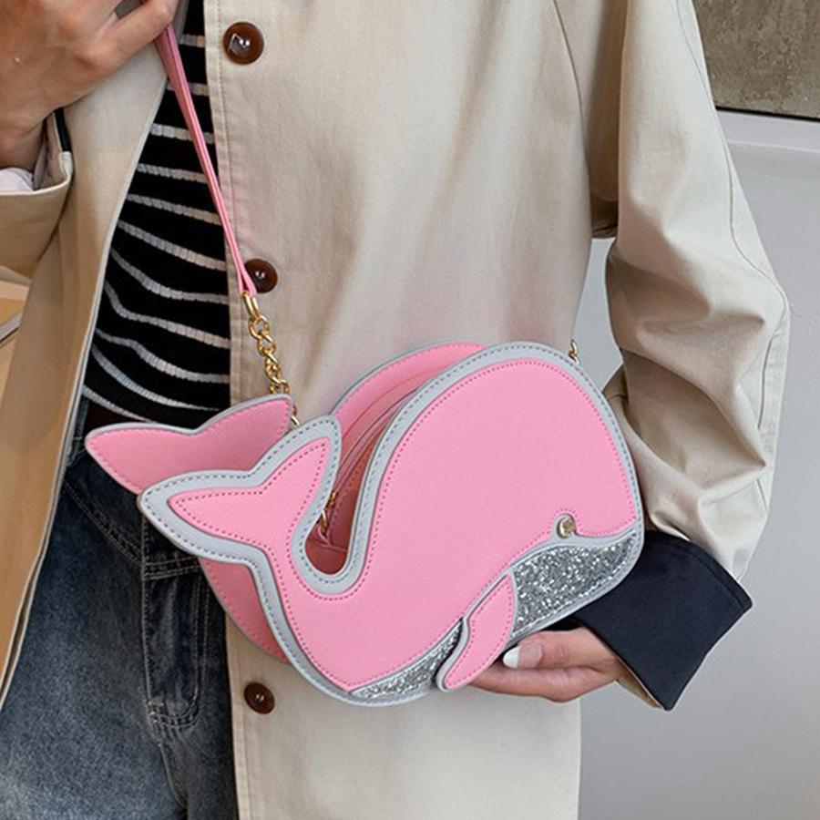 Cartoon Little Whale Shape Handbag with Coin Purse Zip Crossbody Bag Small Purse Detachable Shoulder Bag Women's Satchel Bag Sac
