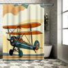 Vintage Biplane Shower Curtain Retro Aircraft Illustration Bathroom Decor Waterproof Polyester Curtain With Hooks Elevate Space