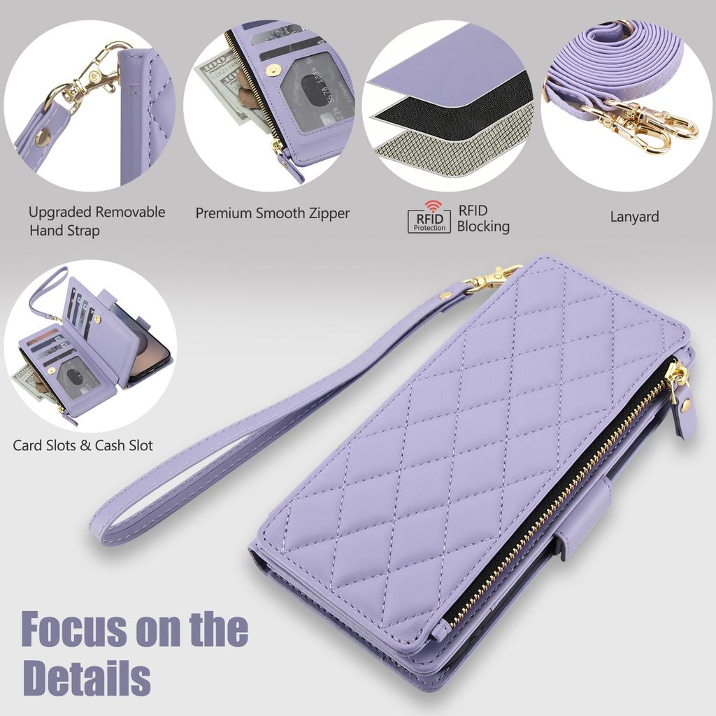 Zipper Wallet Cards Holder Phone Case for Samsung S26 S25 Ultra S24 S22 Plus S23 FE A36 A56 A37 A26 A17 Crossbody Leather Cover