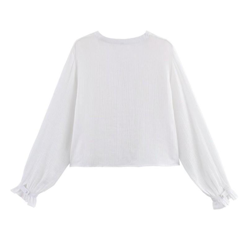 Loose Fit Long Sleeve Embroidered Round Neck Top Women 2025 Streetwear Casual Blouse