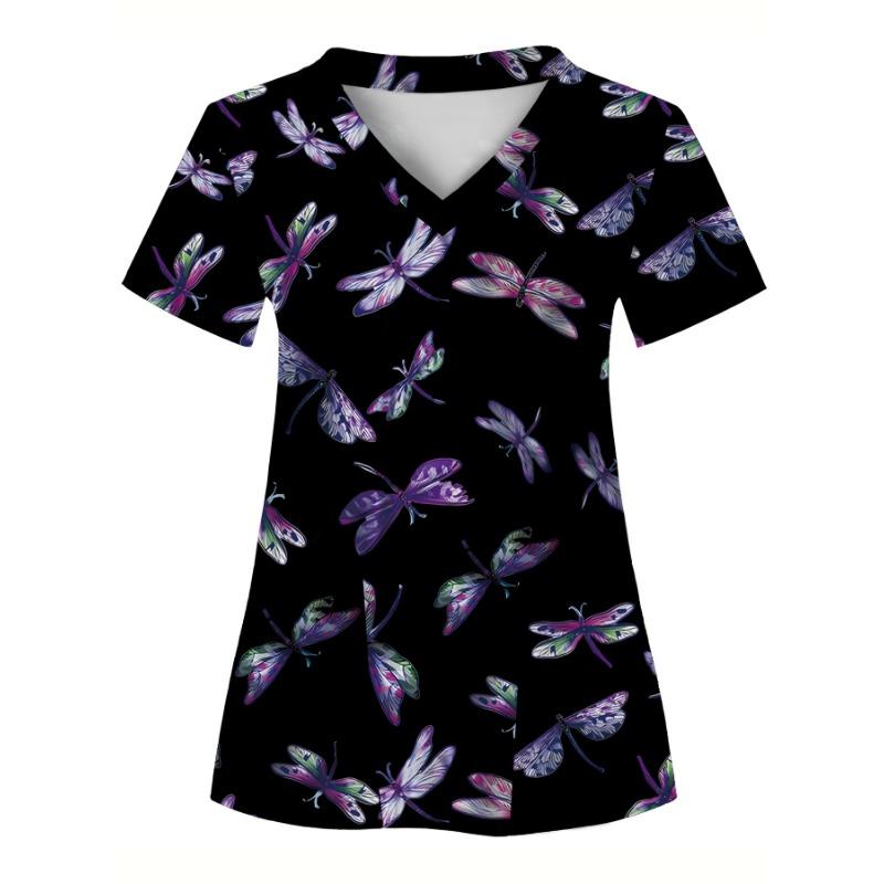 Fashion Butterfly Pattern 3D Print V-neck Top Women's Clothing