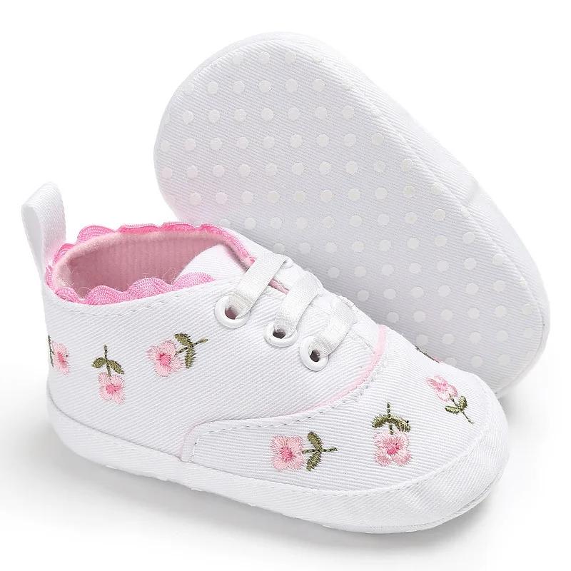 Floral Embroidered Soft Sole Non-Slip Baby Walking Shoes Toddler Canvas Sneakers for Boys Girls