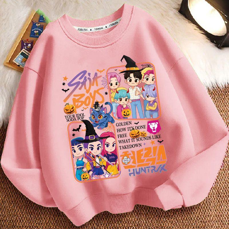 Children's Witch Hunt Team Round-neck Hoodie for Autumn and Winter, Loose Long-sleeved Casual Tops for Boys and Girls