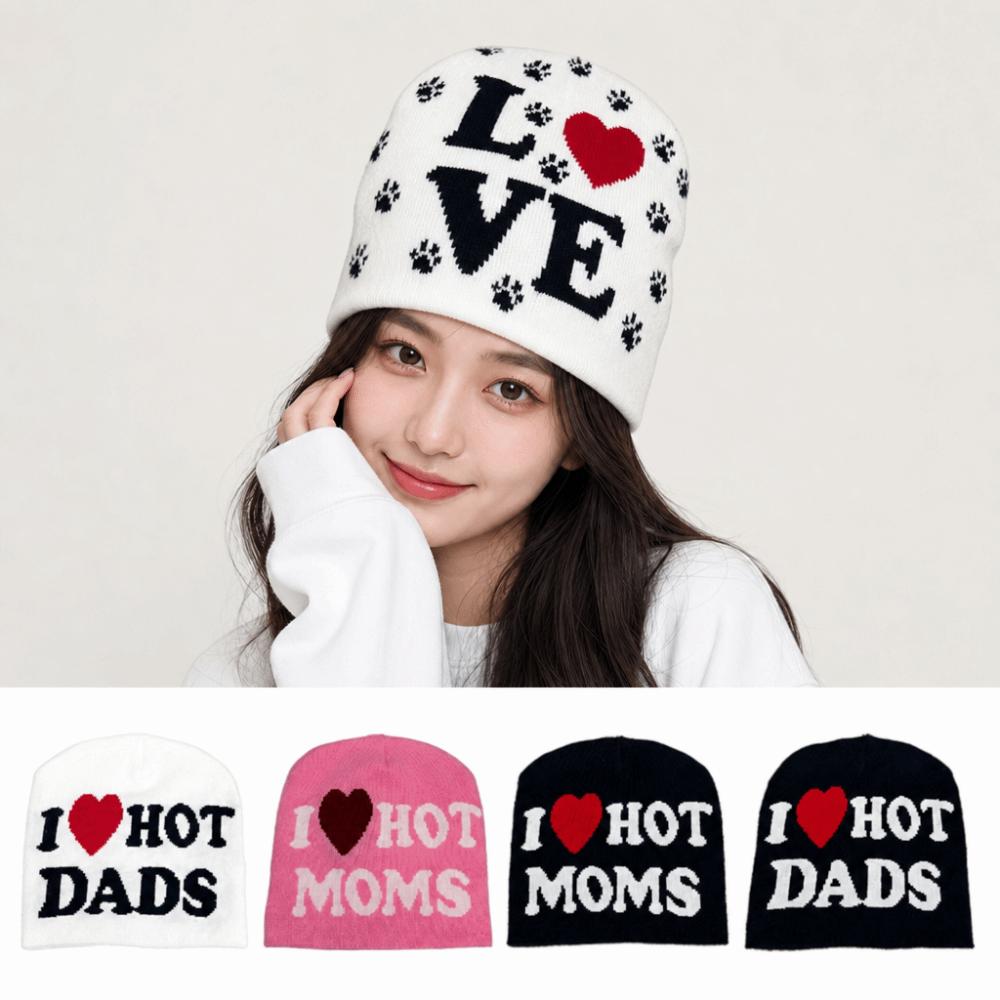 I Love Hot Moms/dads Printed Beanie Caps Windproof Pullover Hat Fashion Knitted Hats Unisex