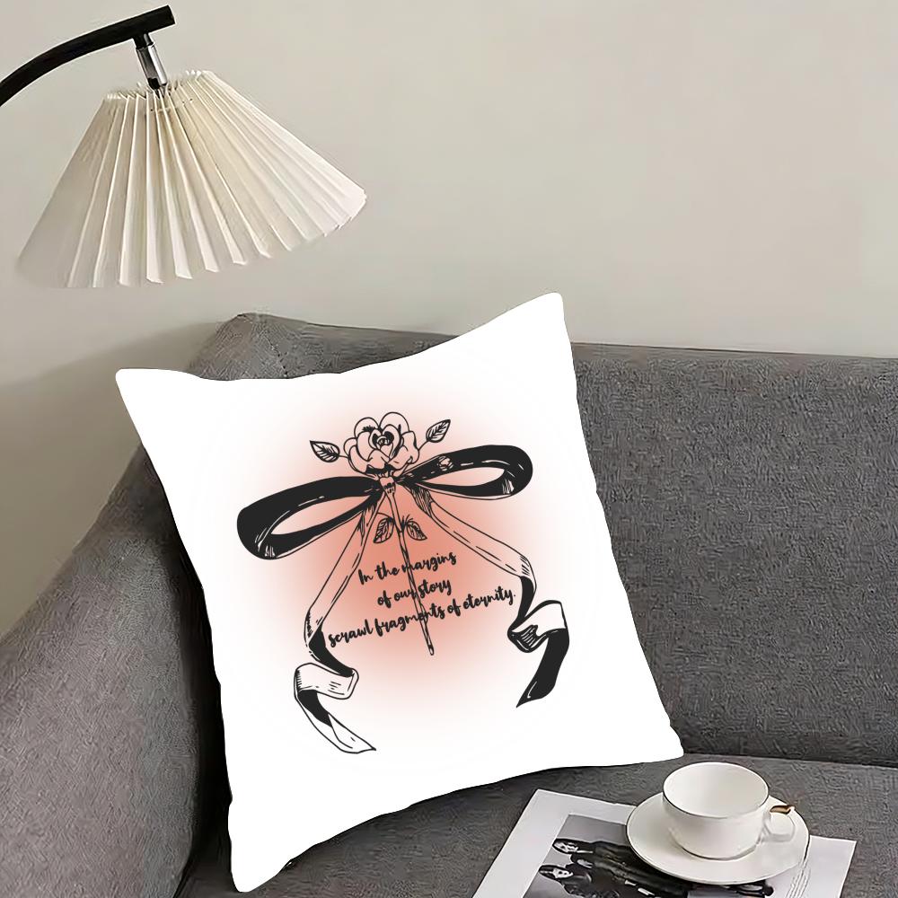 Korean trendy bow Cushion Cover Reversible Plush Pillow Cover – For car, sofa, bedroom, perfect as a gift.