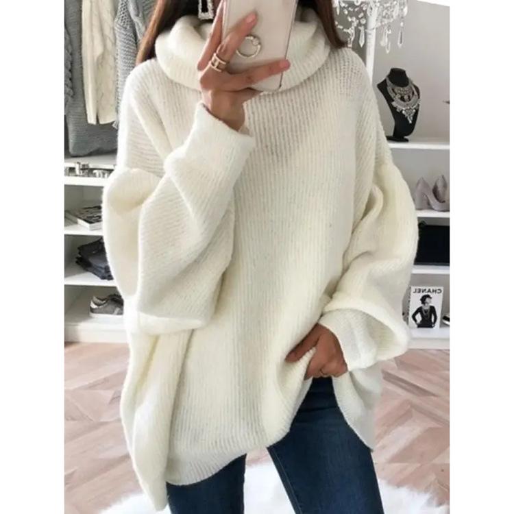 

Однотонный свитер-топ средней длины с высоким воротом и длинными рукавами XXL белый