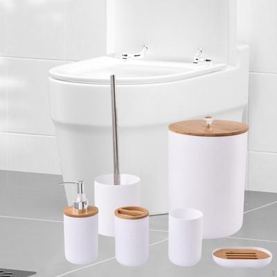 6 Item Bathroom Accessory Collection Featuring Toilet Brush, Soap Dispenser, Rinse Cup for Hotels