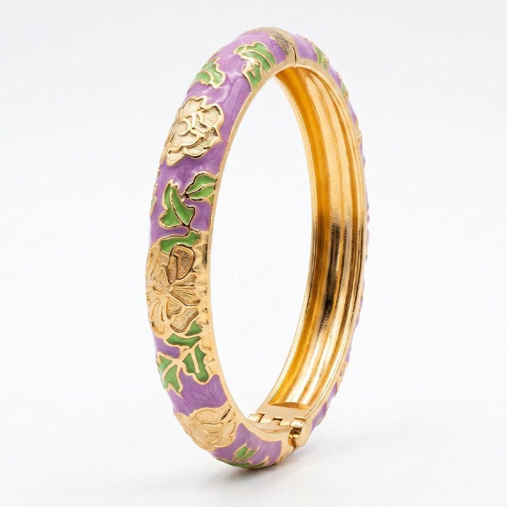 Hollow Oil Drop Bracelet Flower Design Enamel Dropped Glaze Bangle  Women's Jewelry