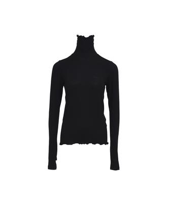BMUETTE Wave Embroidery Turtleneck Top Black
