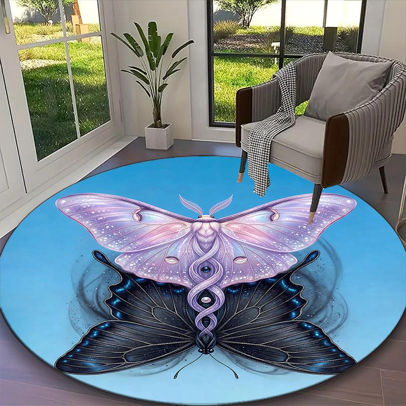1pc Round Rug Appropriate for Office, Ethereal Moth Butterfly Grace Carpet, Versatile Printed Chair Rug, Durable Home Sofa Carpet