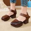Fashion GKTINOO 2025 New Women Sandals Summer Genuine Leather Thick Heels Sandals Ethnic Style Round Toe Casual High Heel Mom Shoes