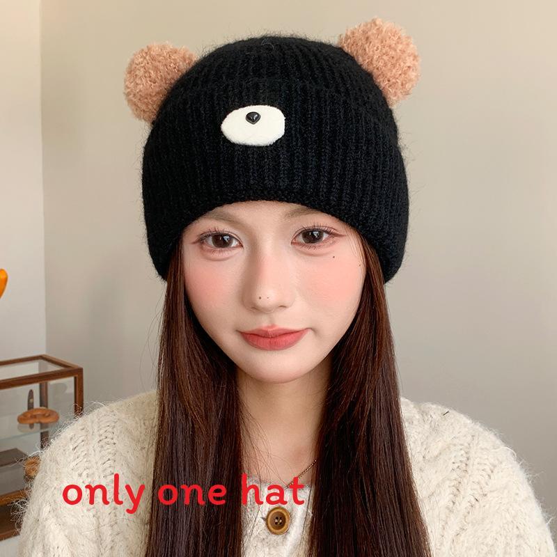 

Cute Animal Themed Wool Cap For Girls And Teens With Windproof Design Black Wool