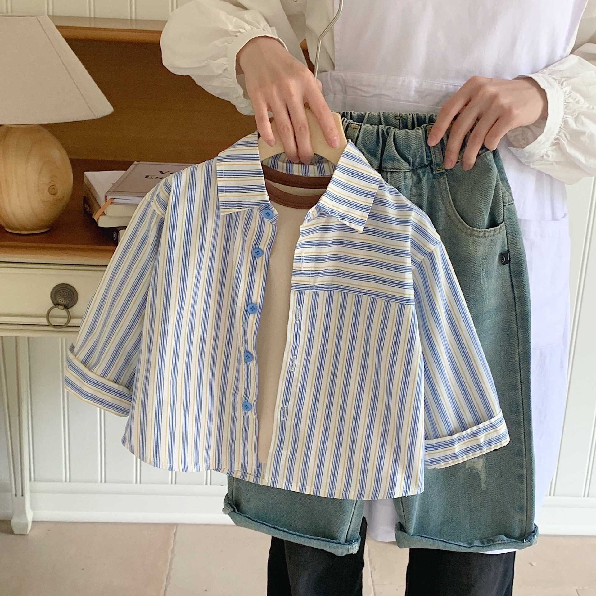 Boys 2-8 Years Long Sleeve Striped Casual Shirt for Spring Autumn 90