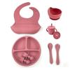 Silicone Baby Feeding 8-piece Food Supplement Bowl with Suction Cup, Dinner Plate, Bib, Fork Spoon, Snack Cup
