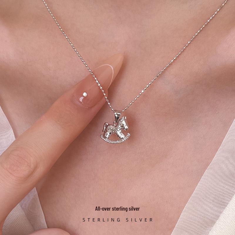 Cuiyan S925 Silver Rocking Horse Crushed Ice Necklace - Women's 2025 Light Luxury Clavicle Chain