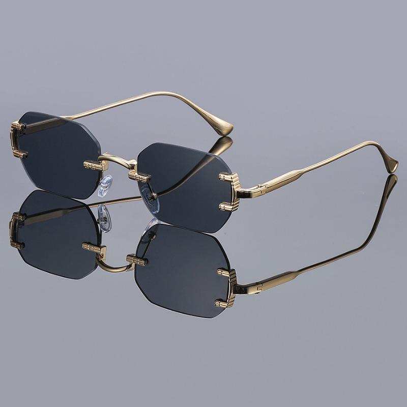New Polygon Sunglasses Retro Women Men Metal High-End Sunglasses Luxuy Frameless Trimming Traveling Uv400 Glasses