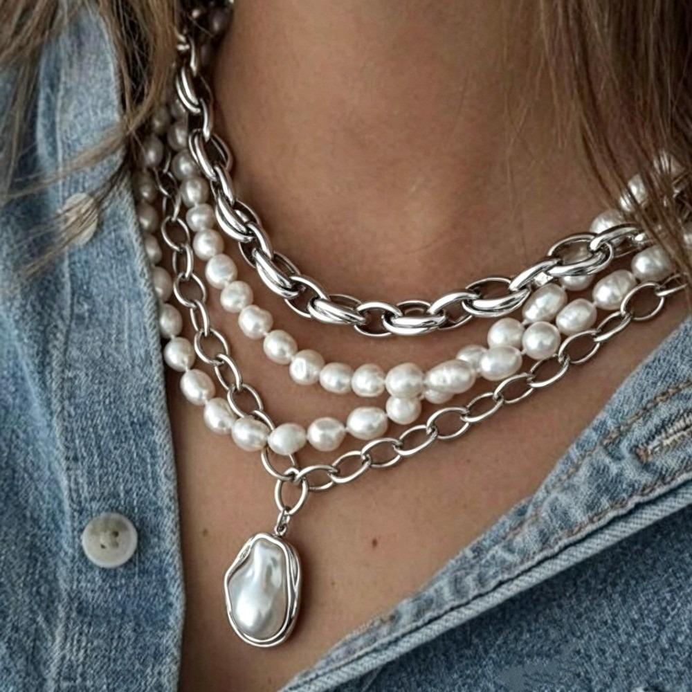 Multi-Layer Paperclip Chain Necklace Gold Tone Choker Necklace Women