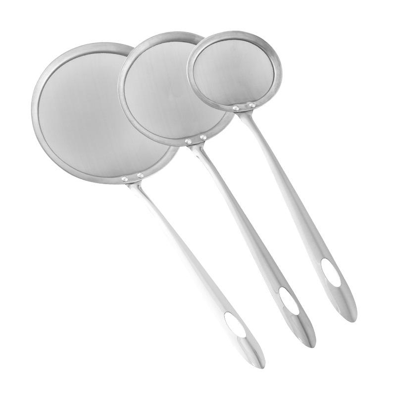 Stainless Steel Colander Set: Mesh Sieve, Oil Separating Spoon, Kitchen Strainer, Foam Skimmer.