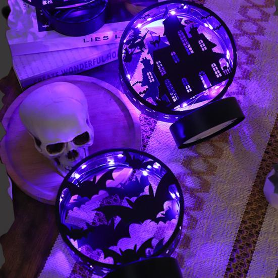 Halloween Night Light Spooky Table Lamp Double Sided Light-up Bat Gothic Castle Decoration for Horror Themed Parties Haunted Houses