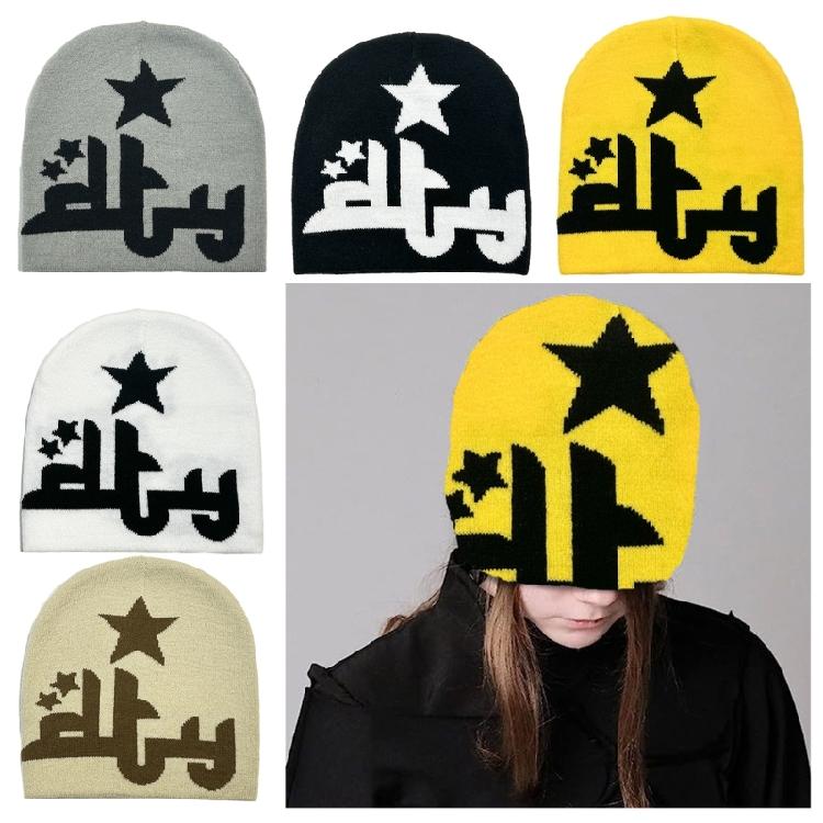 Women Knit Beanie Hats Warm Ear Protector Hat Teens Jacquard Star Handmade Hat
