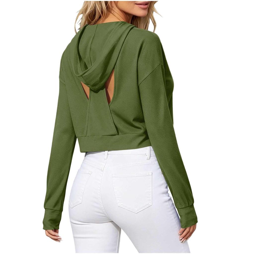 Damen Hoodie mit langen Ärmeln, kurz geschnitten, rückenfrei, für trendige Streetwear