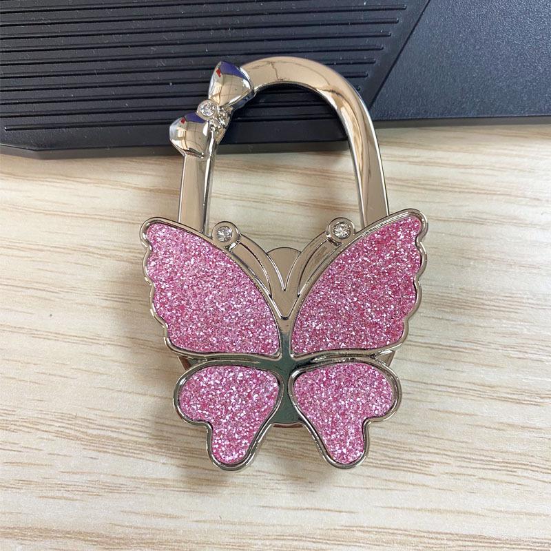 Large Matte Butterfly Hanging Bag Hook - Foldable Women's Bag Buckle & Portable Table Edge Hook for Luggage Accessories.