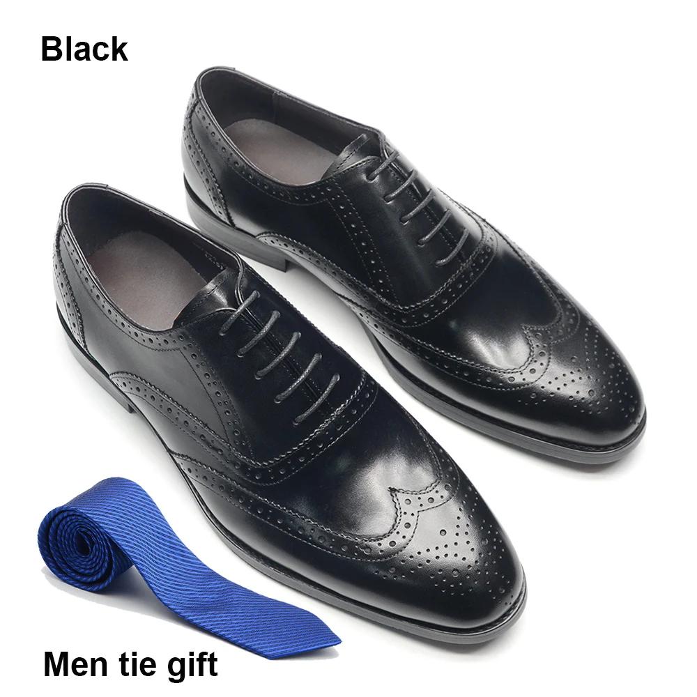 XEBOS Luxury Men's Dress Shoes Genuine Leather Brogue Wingtip Toe Oxford Black Brown Lace-Up Business Wedding Formal Men Shoes