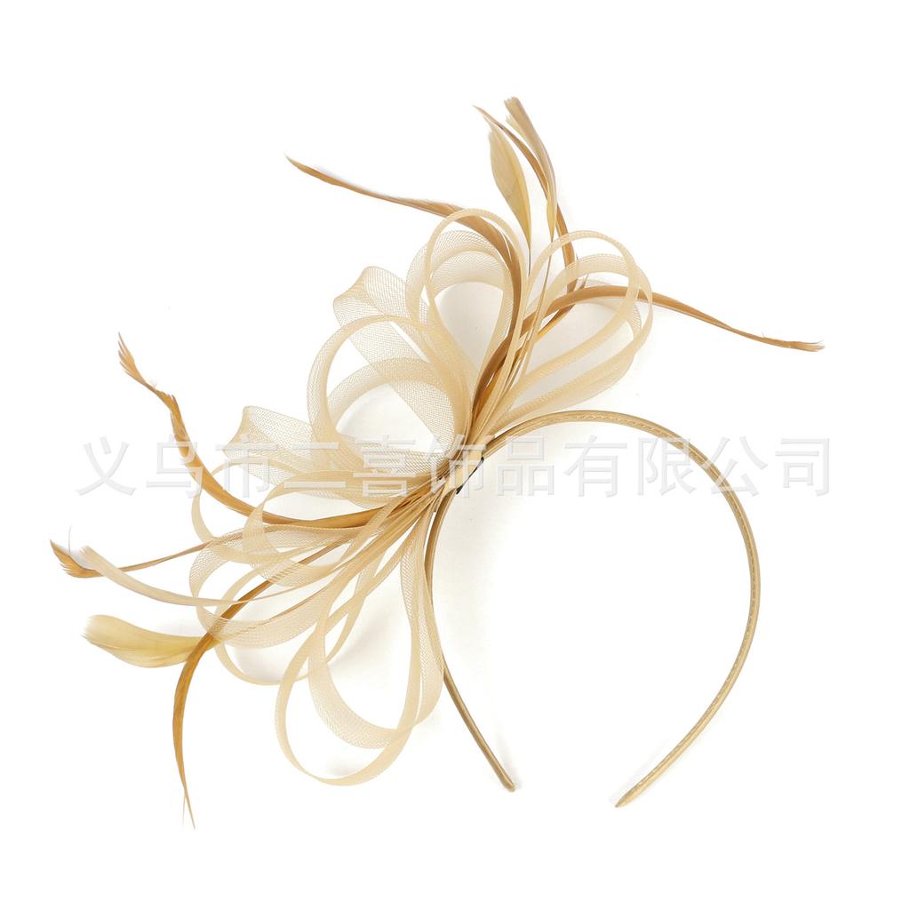 Popular Bridal Mesh Headgear Photo Bow Hair Accessories Jockey Club Feather Hairpin Head Flower