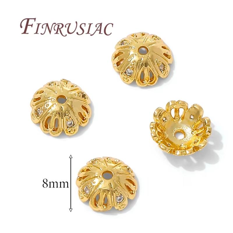 8.5mm Spacer Bead Caps 18K Gold Plated Brass with Zircon Flower Bead End Caps For Jewelry Making Supplies DIY Accessories