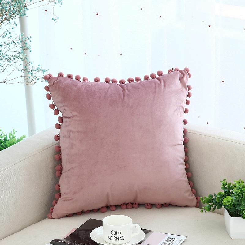 Pompom Velvet Cushion Cover Decorative Throw Cushion Covers Home Decor for Sofa Bedroom Pillowcase Pink Beige Pillow