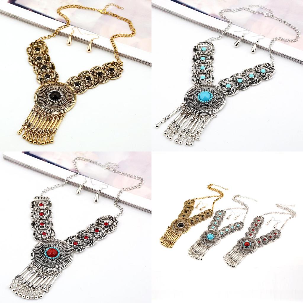 Vintage Water Drop Tassel Necklace With Rhinestone Hollow Geometric Pendant For Women